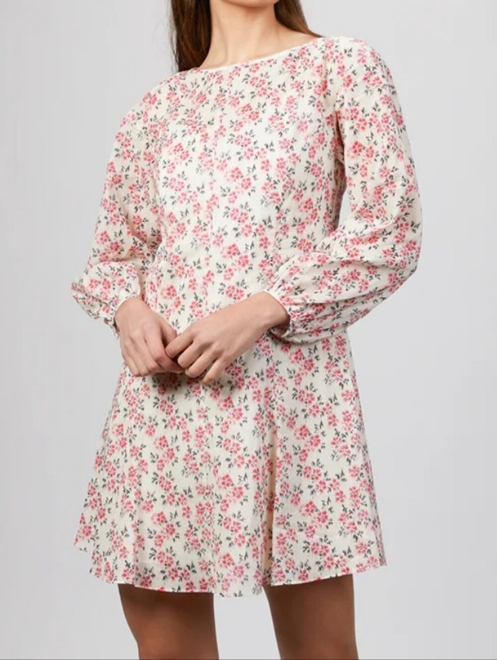 Rebecca Taylor Floral Mini Dress L Long Sleeves Lightweight Pink Cotton $226